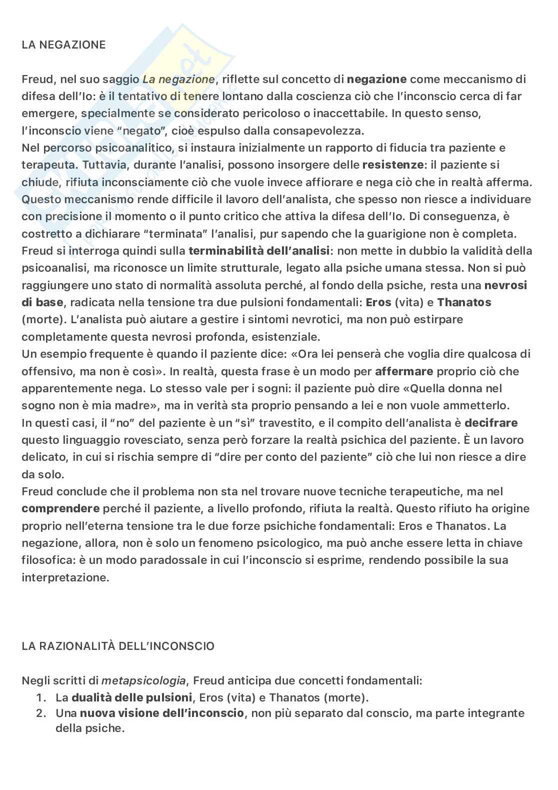 Riassunto esame Filosofia dell'educazione, Prof. Pirrotta Antonina, libro consigliato Freud , Di Giovanni  Pag. 1