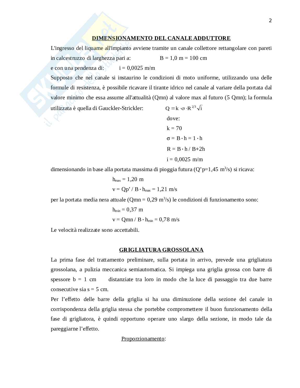 Progetto di un impianto di depurazione Pag. 2
