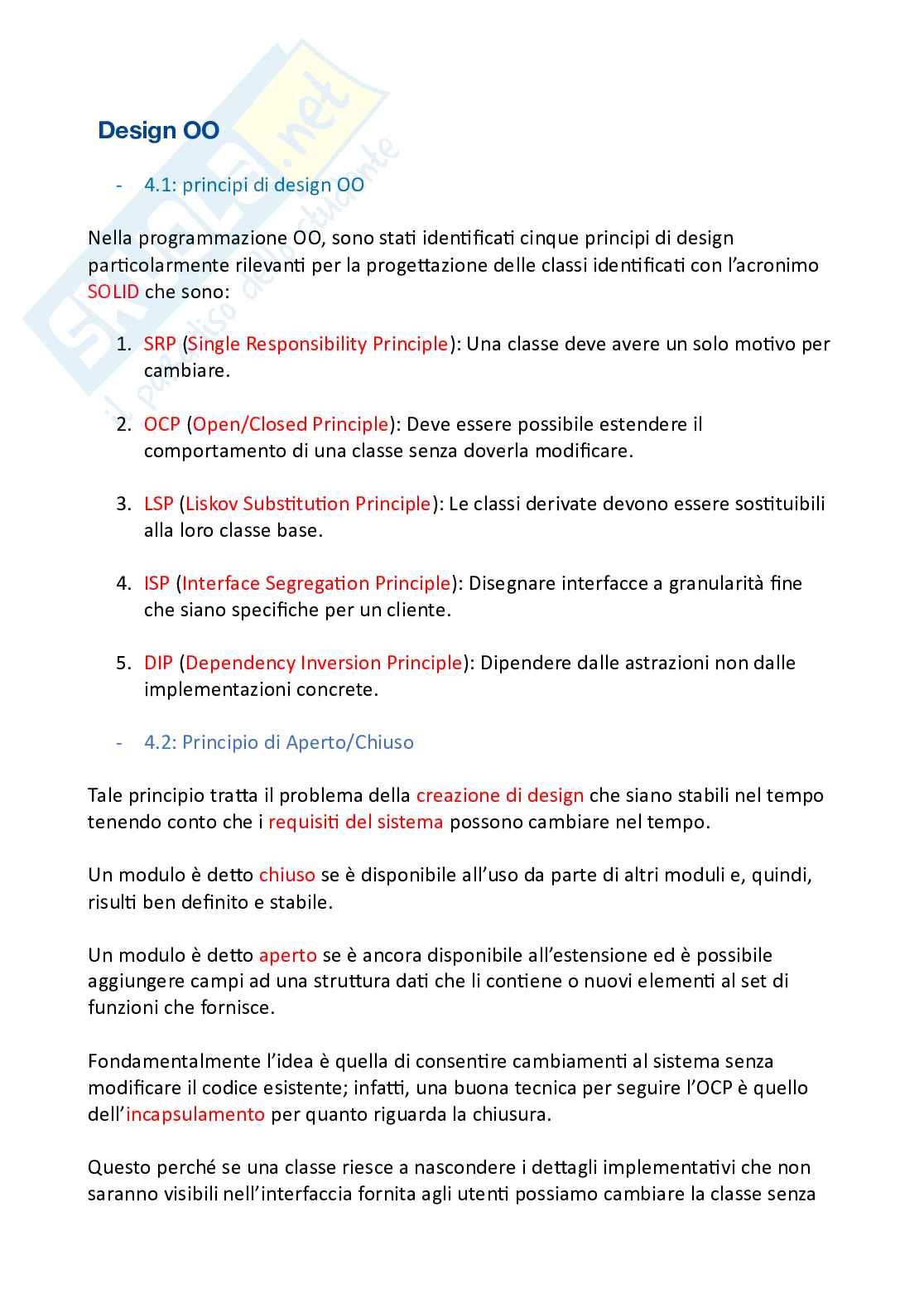 Appunti riassuntivi Programmazione (parte 3, design OO e eccezioni) Pag. 1