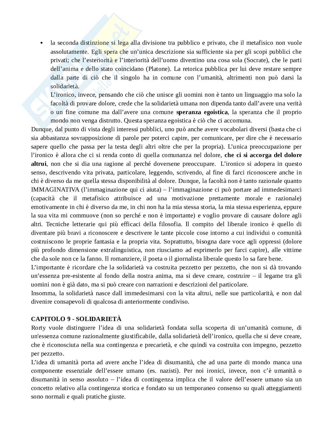 Schema Filosofia politica parte su Rorty: la filosofia dopo la filosofia Pag. 16