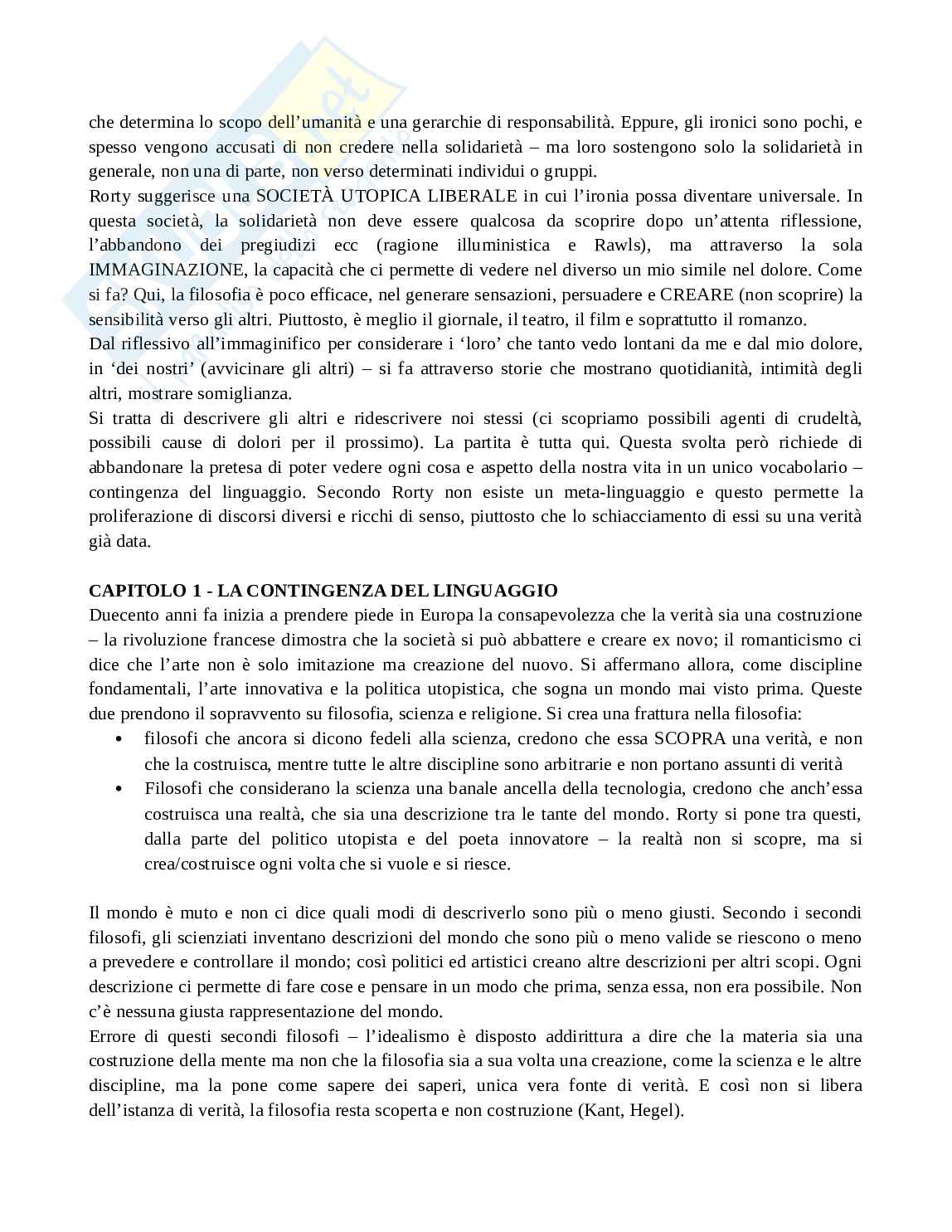 Schema Filosofia politica parte su Rorty: la filosofia dopo la filosofia Pag. 2