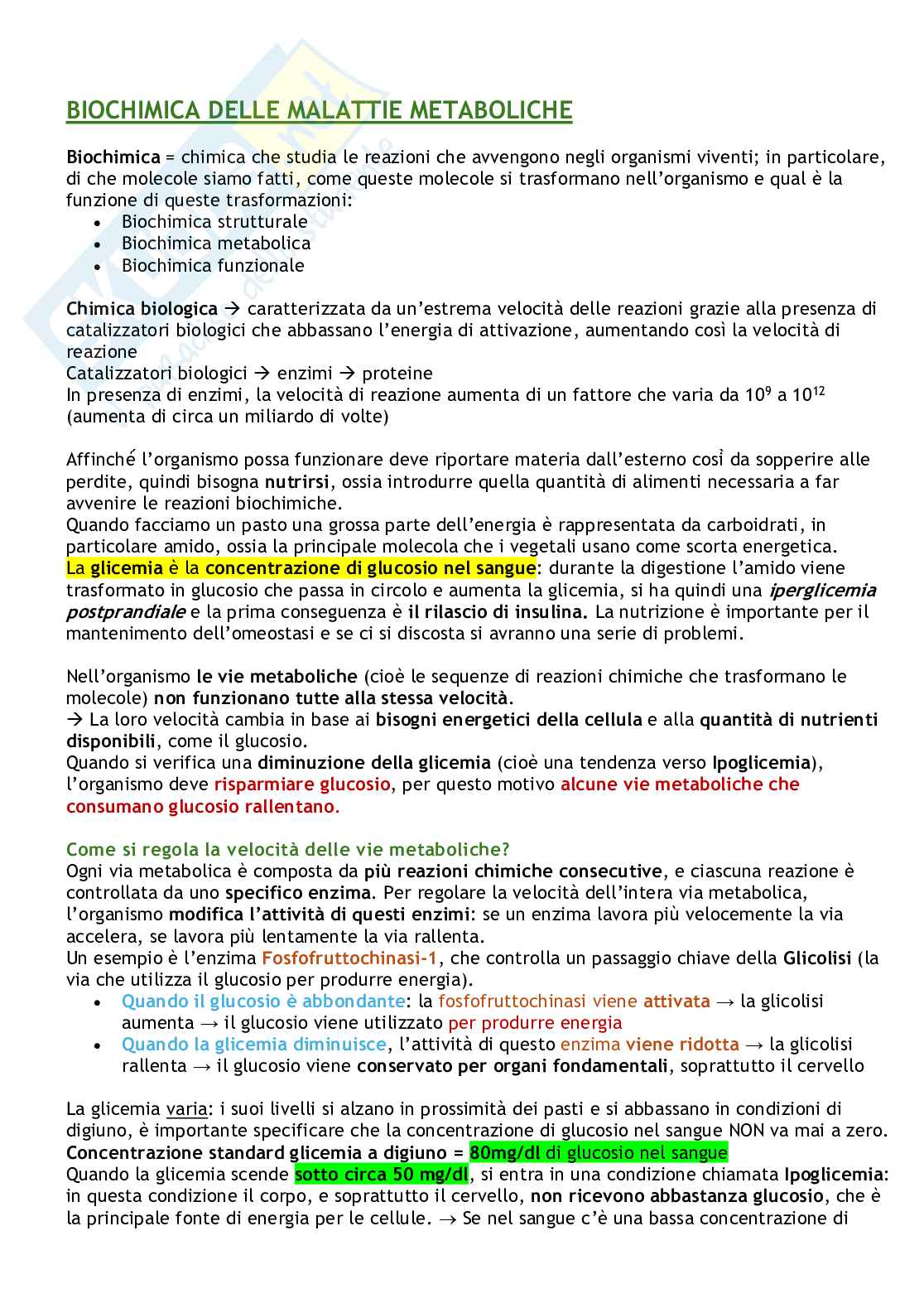 Biochimica delle malattie metaboliche Pag. 1
