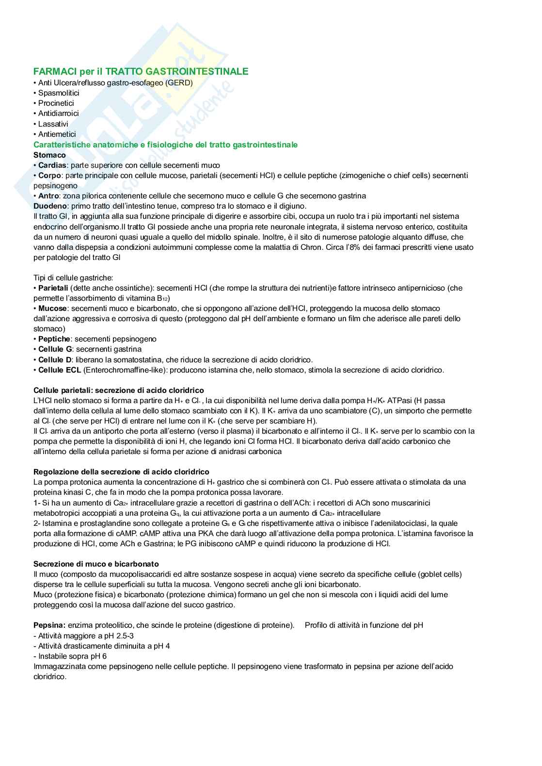 Appunti farmaci gastro intestinale Pag. 1