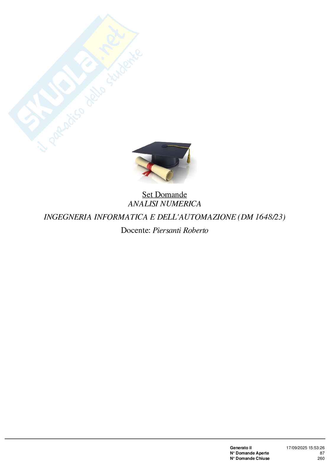 Paniere nuovo (2025) completo di  Analisi numerica Pag. 1