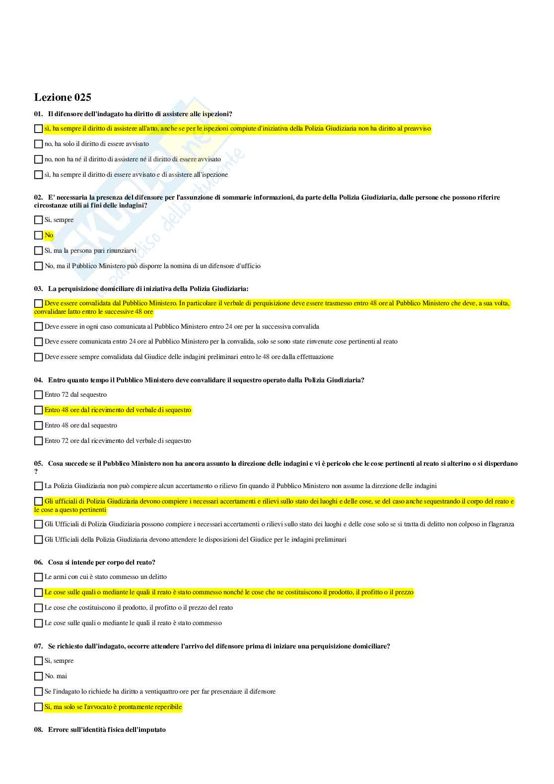 Paniere di diritto processuale penale - risposte multiple Pag. 26
