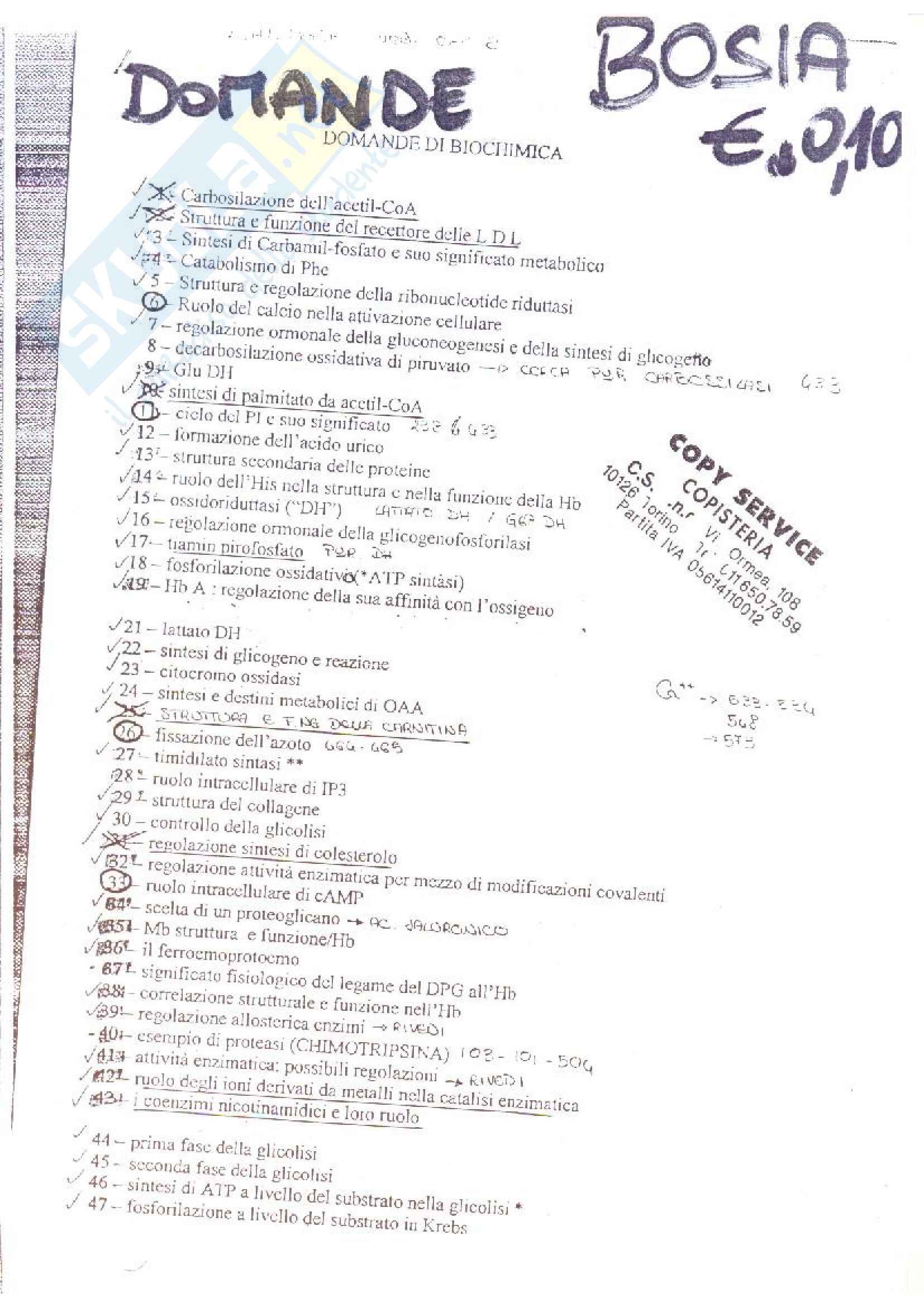 Biochimica - Domande Pag. 1