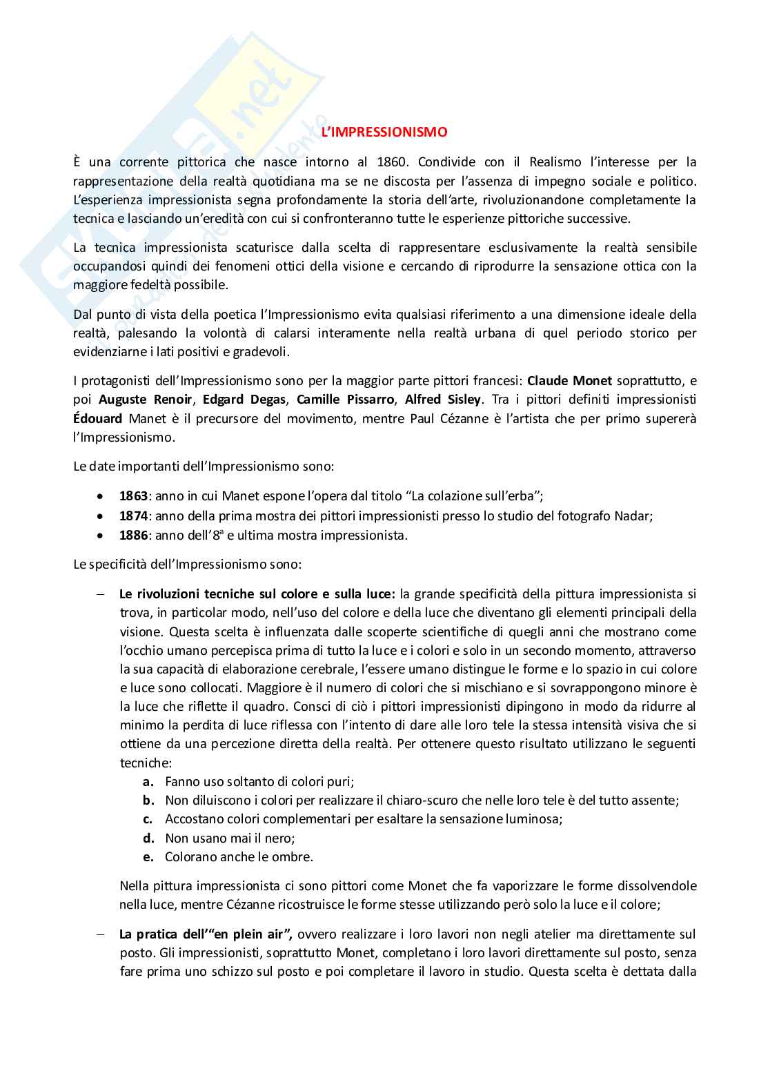 Appunti sulle maggiori correnti artistiche dall'Impressionismo in poi  Pag. 1