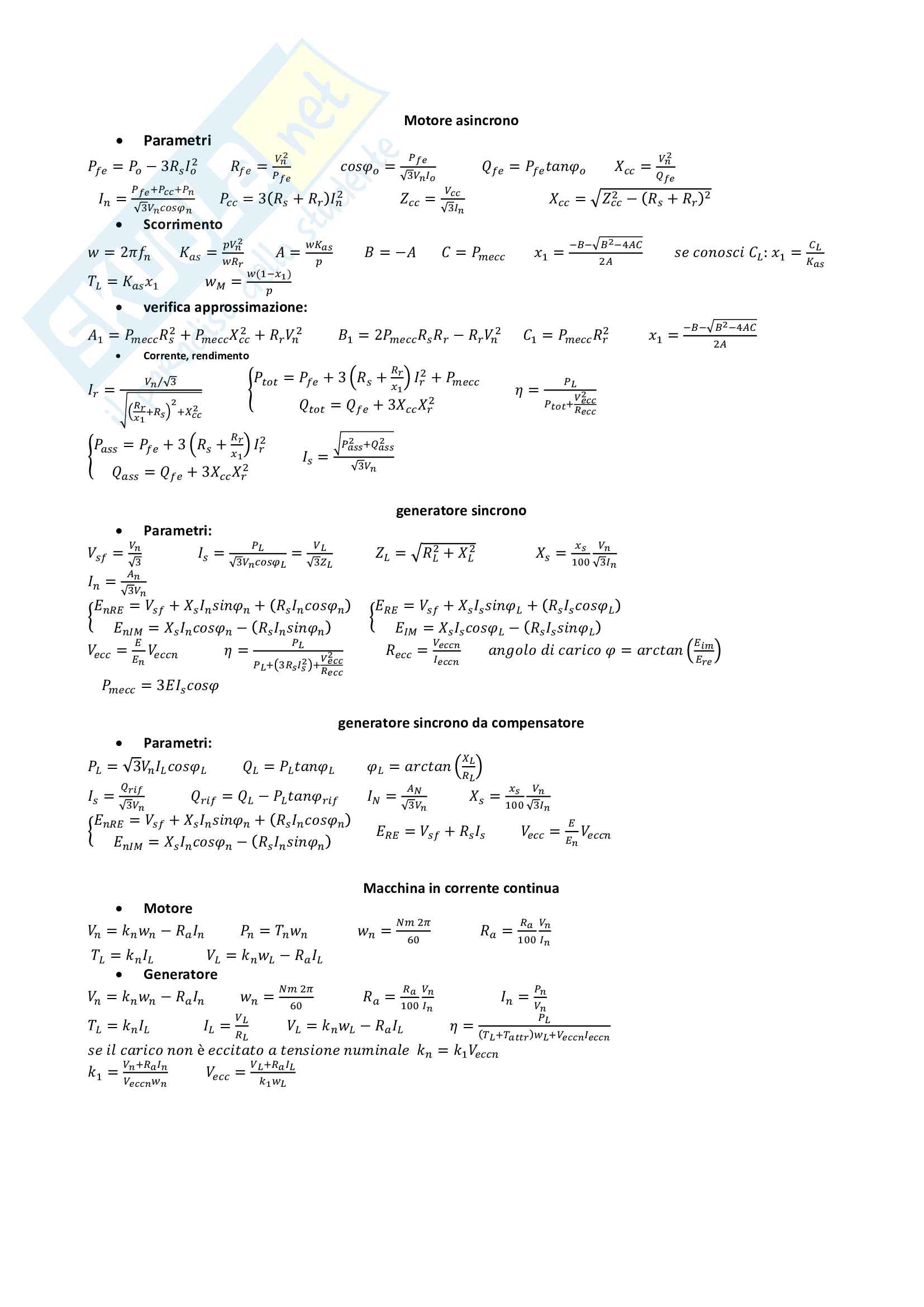 formulario di macchine elettriche per sostenere l'esame Pag. 1