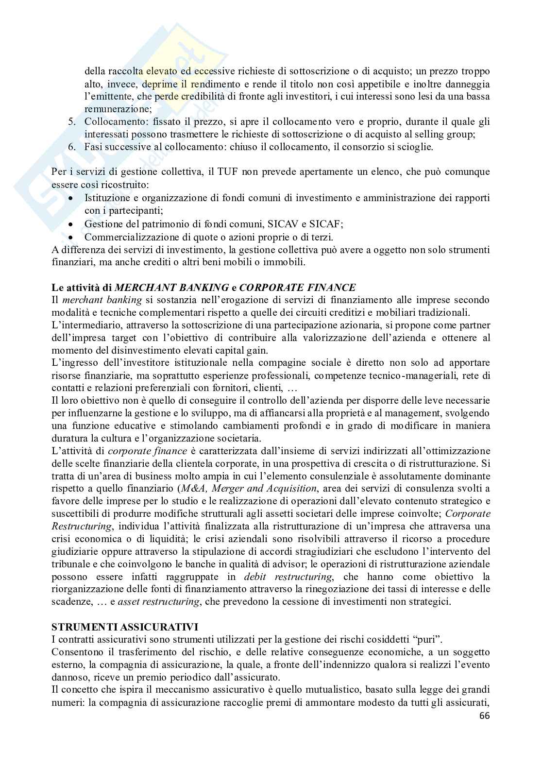 Riassunto esame Economia degli intermediari finanziari, Prof. Leo Sabrina, libro consigliato Economia degli Intermediari Finanziari, Porzio, Previati, Nadotti Pag. 66