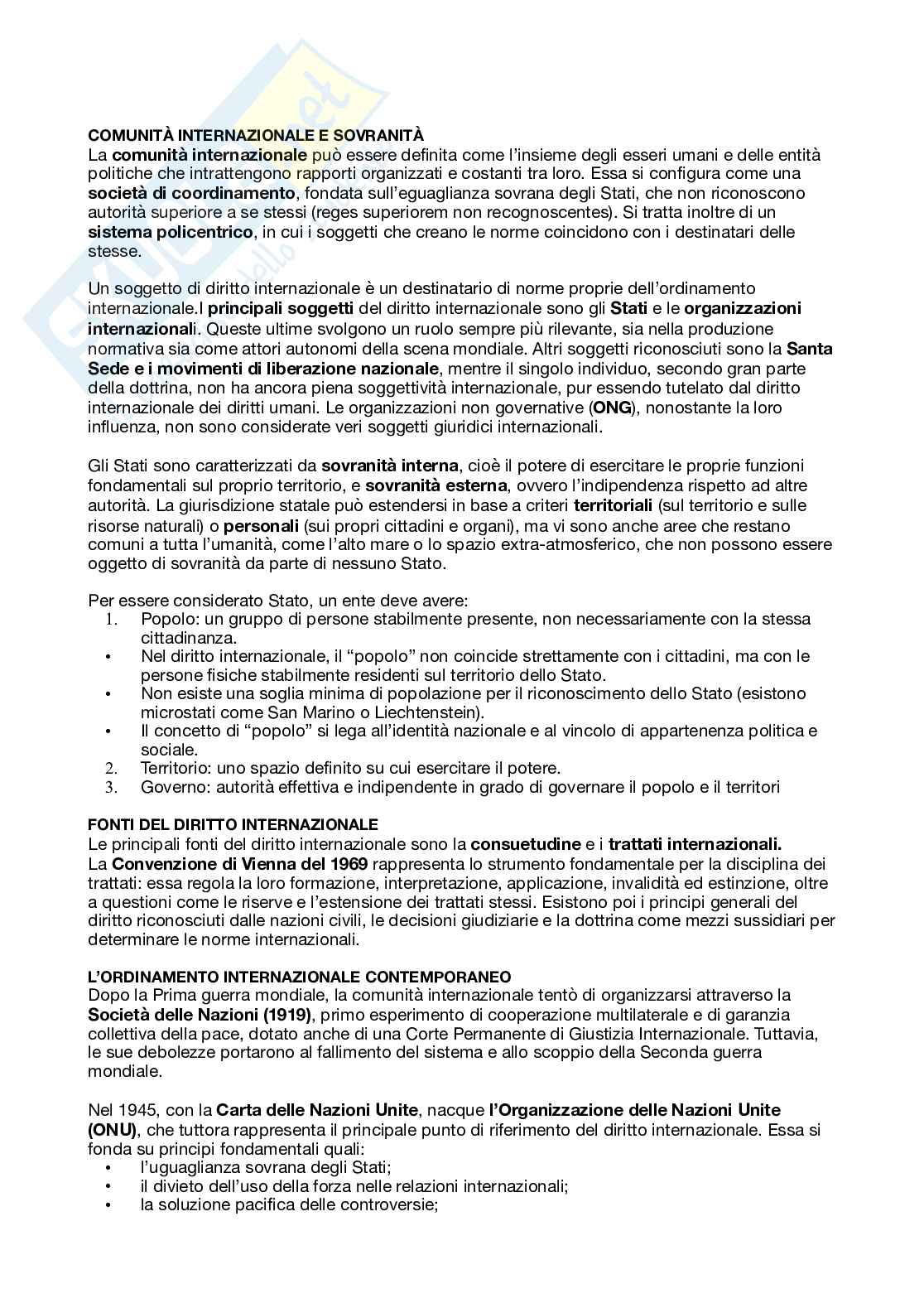 Riassunto esame Diritto internazionale, Prof. Manca Luigino, libro consigliato Corso di diritto internazionale, Marchisio Pag. 2
