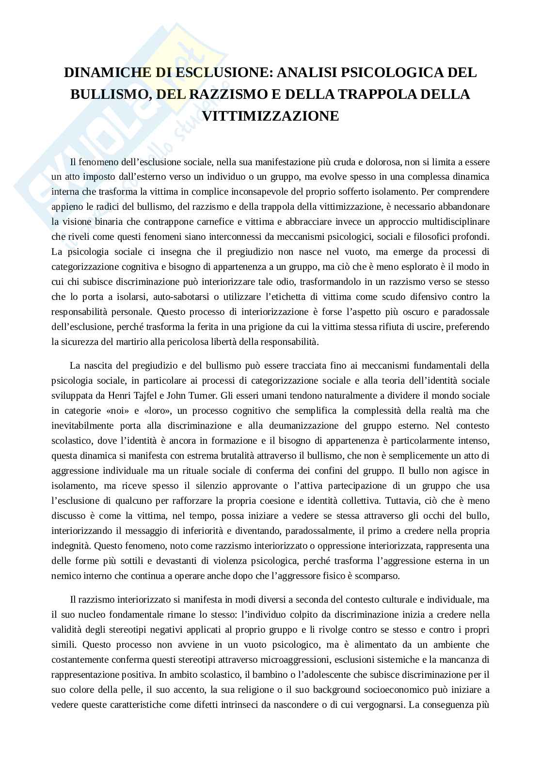 Percorso multidisciplinare Psicologia sociale: bullismo e dinamiche di esclusione Pag. 1