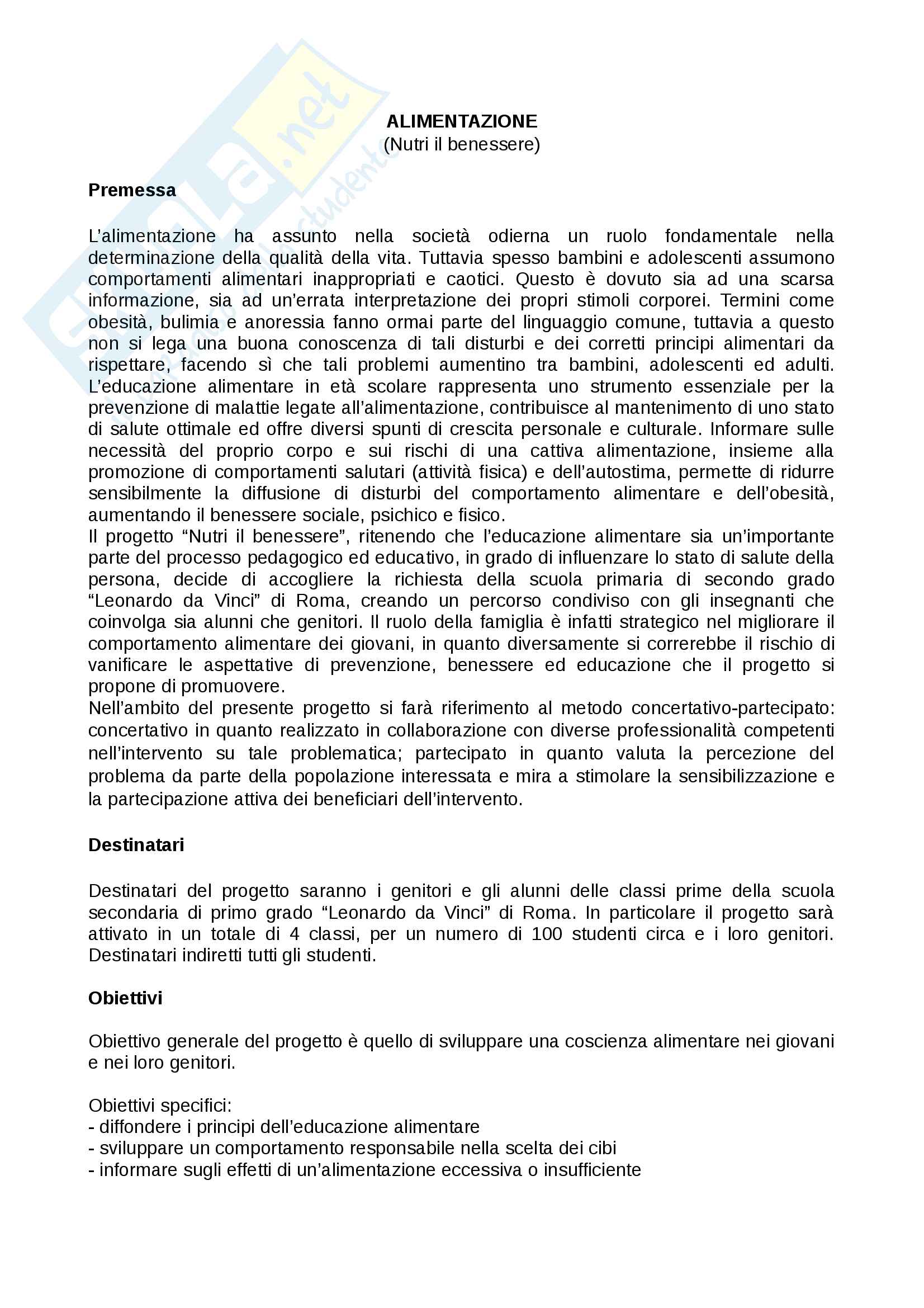 Progetto sull'Alimentazione Pag. 1