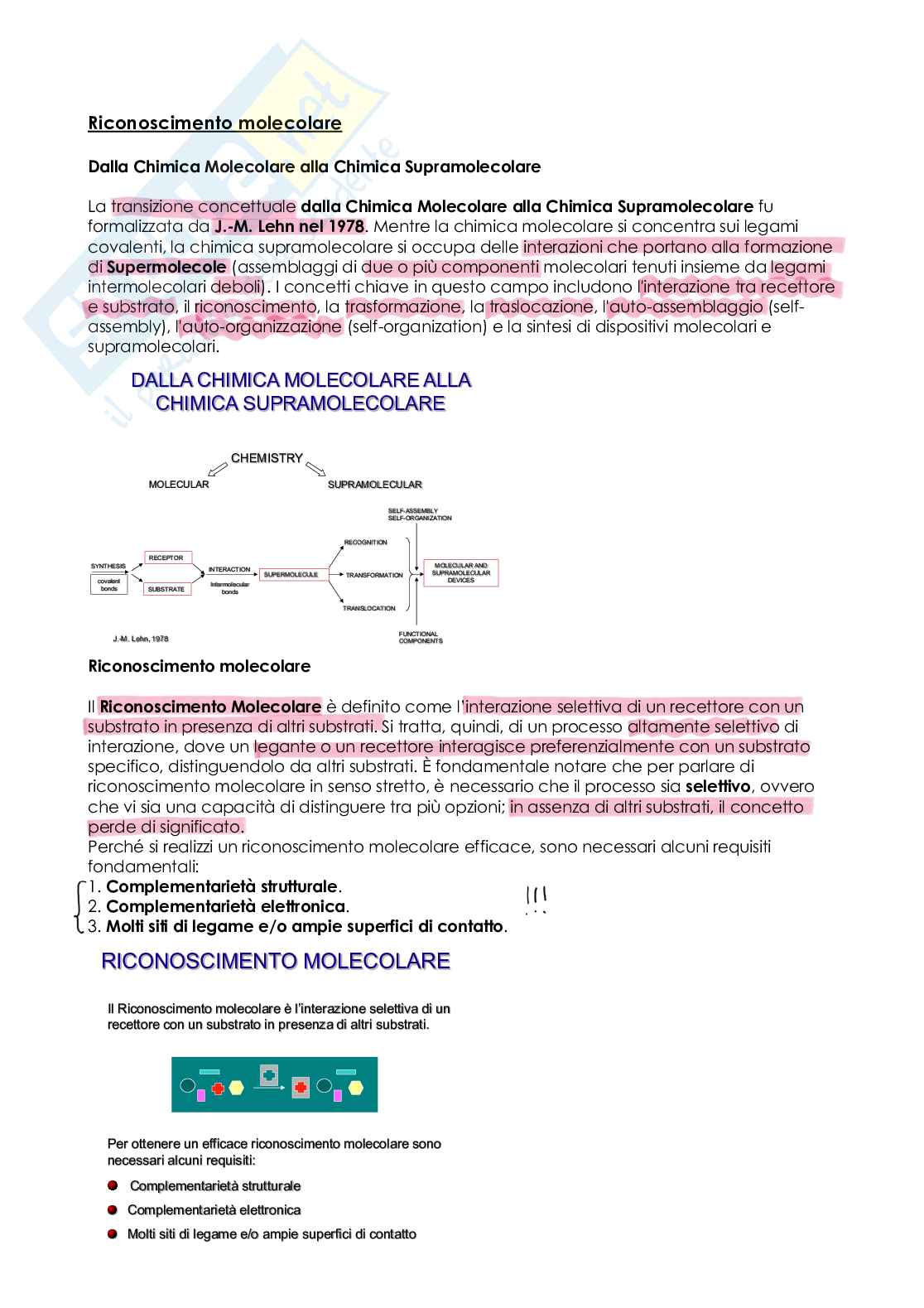 Appunti di Chimica inorganica superiore su riconoscimento molecolare Pag. 1
