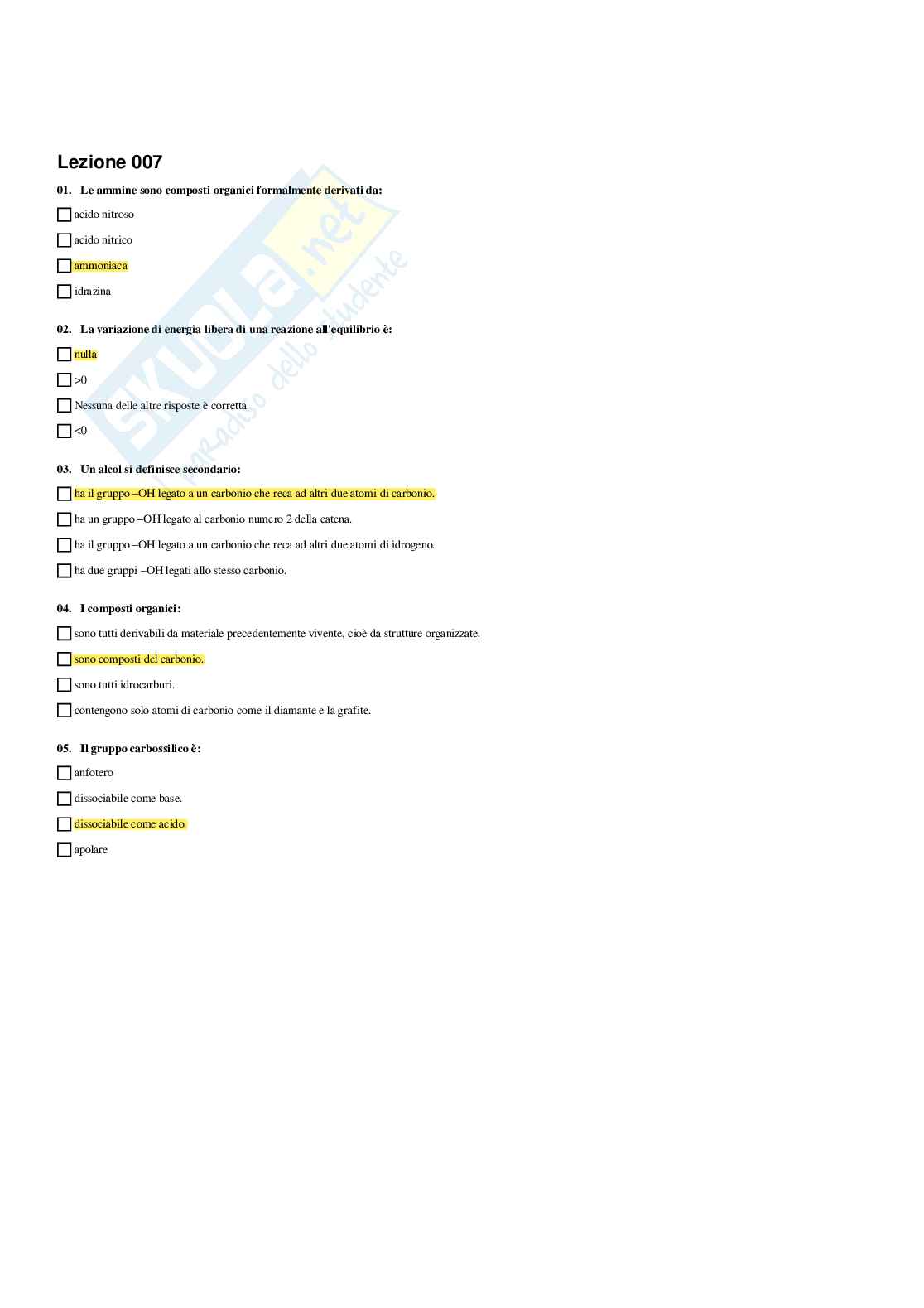 Paniere Biochimica - Risposte multiple - aggiornato (2026) Pag. 11