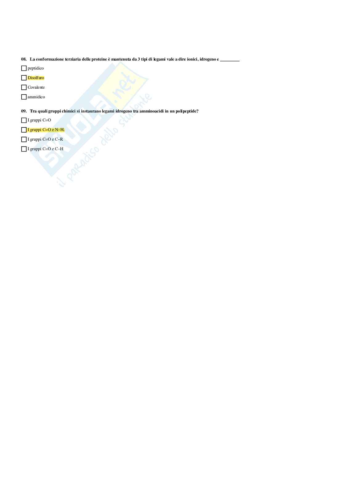 Paniere Biochimica - Risposte multiple - aggiornato (2026) Pag. 21