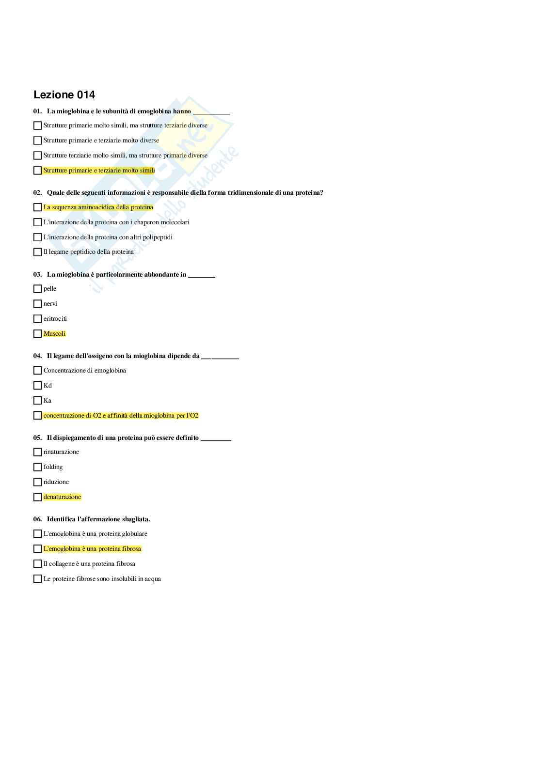 Paniere Biochimica - Risposte multiple - aggiornato (2026) Pag. 26