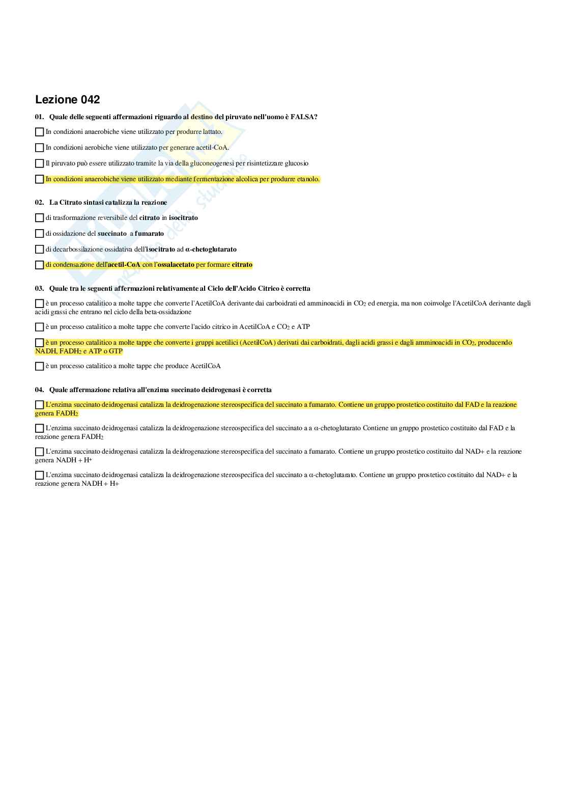 Paniere Biochimica - Risposte multiple - aggiornato (2026) Pag. 46