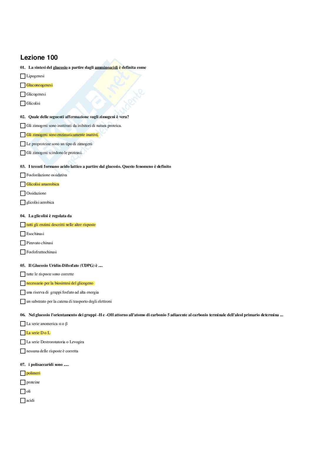 Paniere Biochimica - Risposte multiple - aggiornato (2026) Pag. 56