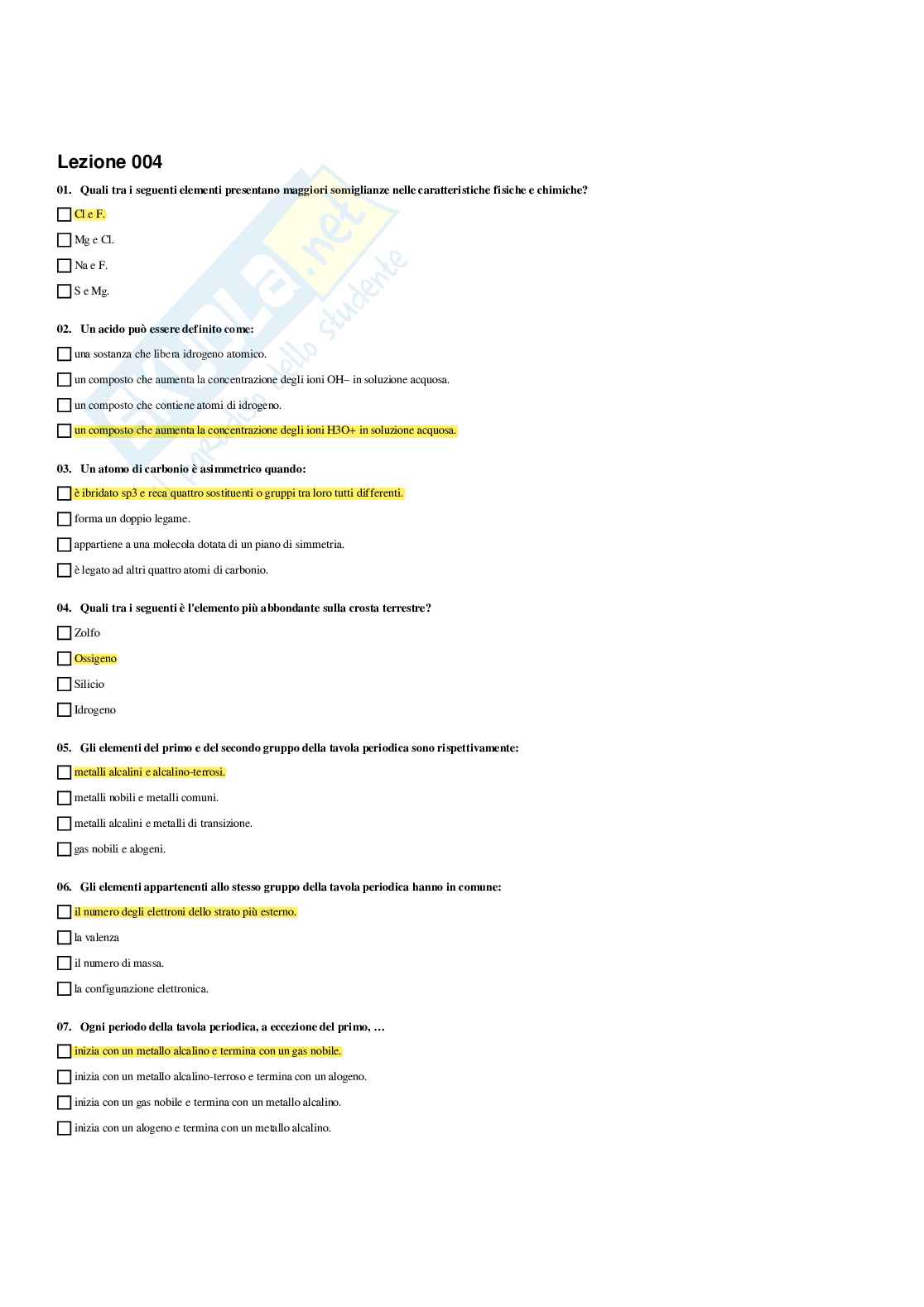 Paniere Biochimica - Risposte multiple - aggiornato (2026) Pag. 6
