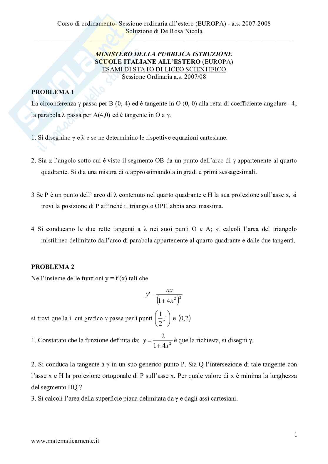 2008 - Liceo scientifico, scuole italiane all'estero (Europa) Pag. 1