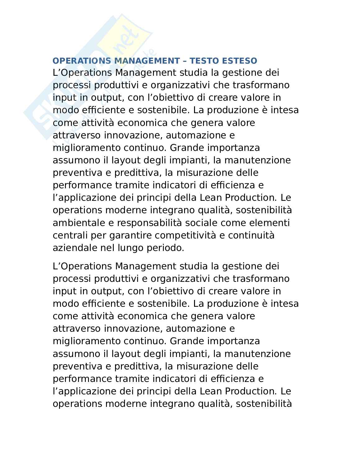 Appunti Operations e management Pag. 1