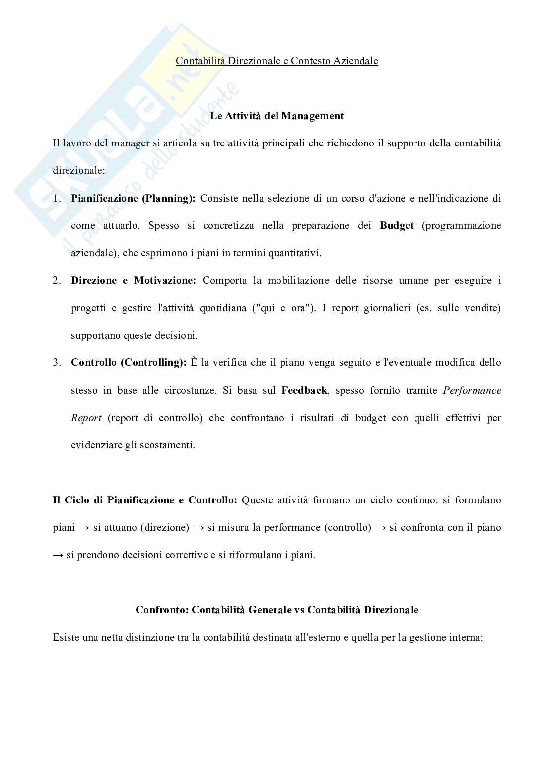Riassunto esame Gestione aziendale, Prof. Nonino Fabio, libro consigliato Programmazione e controllo, Garrison, Noreen, Brewer, Agliati, Cinquini Pag. 1