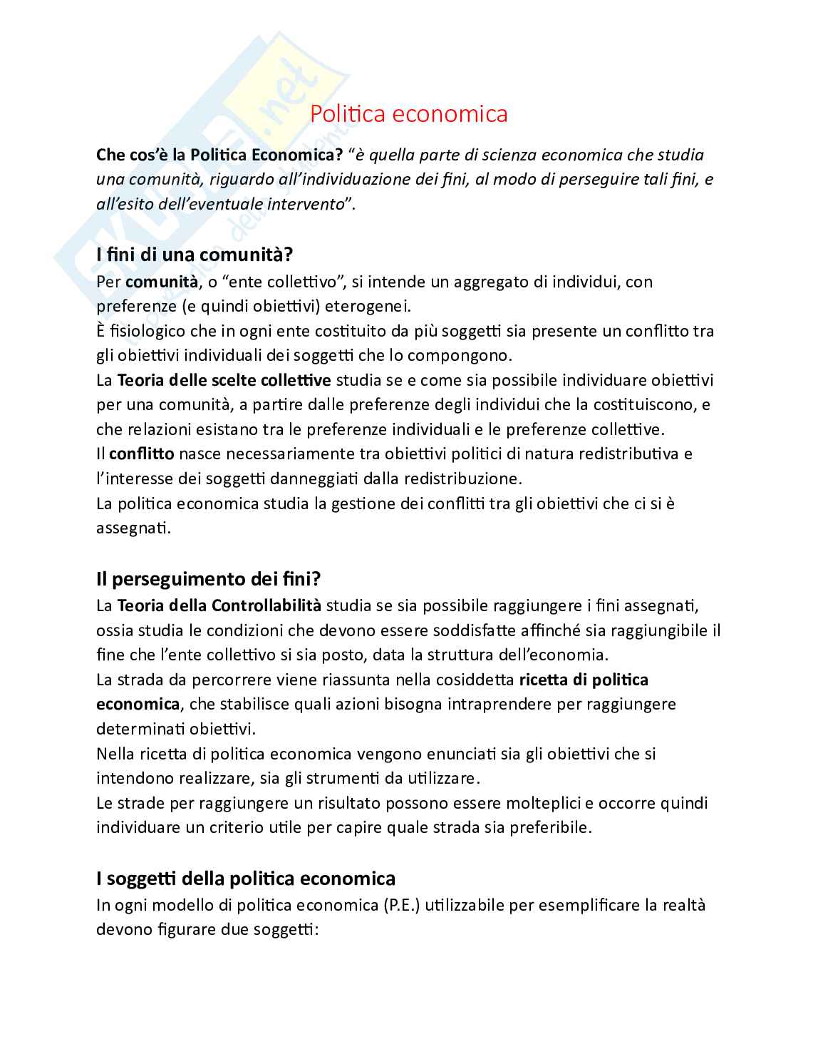 Politica economica Pag. 1