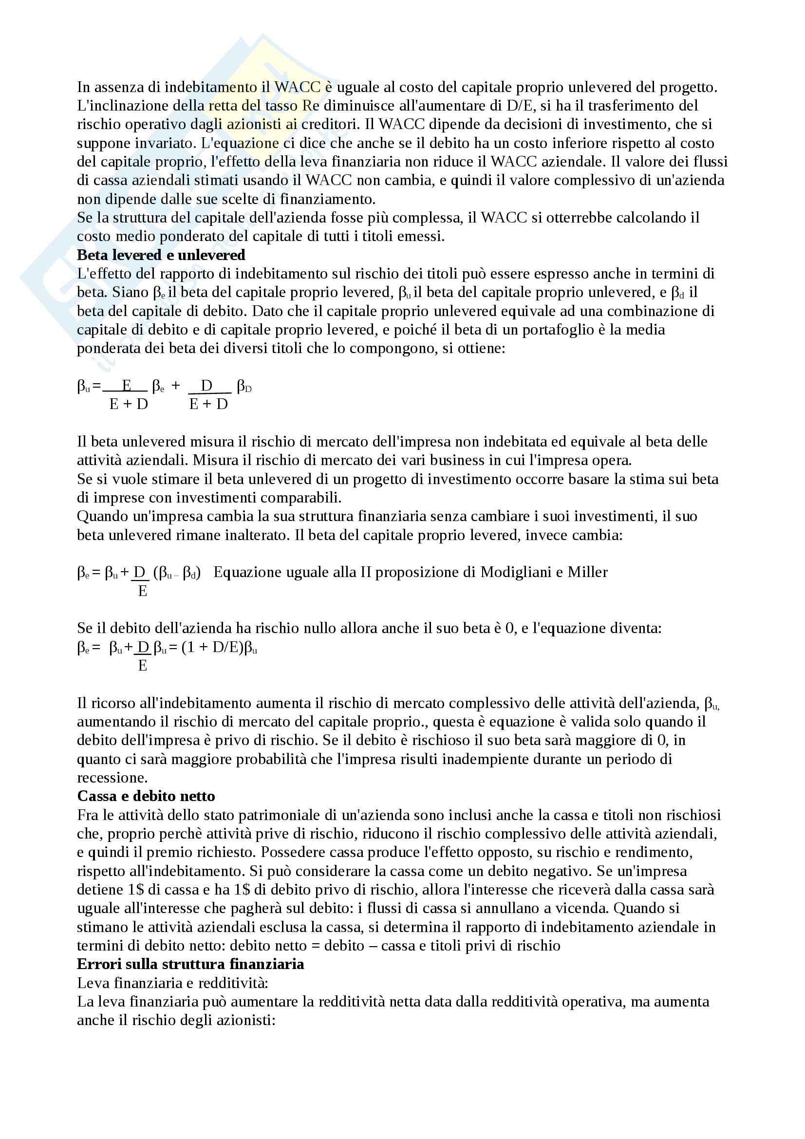 Riassunto esame Finanza, prof. Venanzi, libro consigliato Finanza aziendale,Pearson, Berk, De Marzo Pag. 46