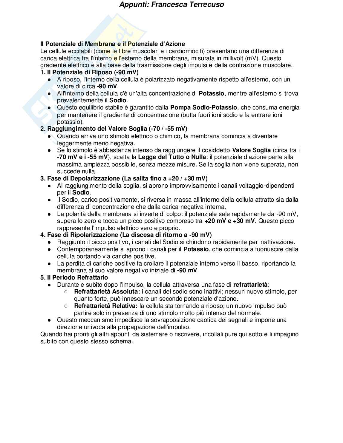 Appunti completi di Fisiologia umana  Pag. 1