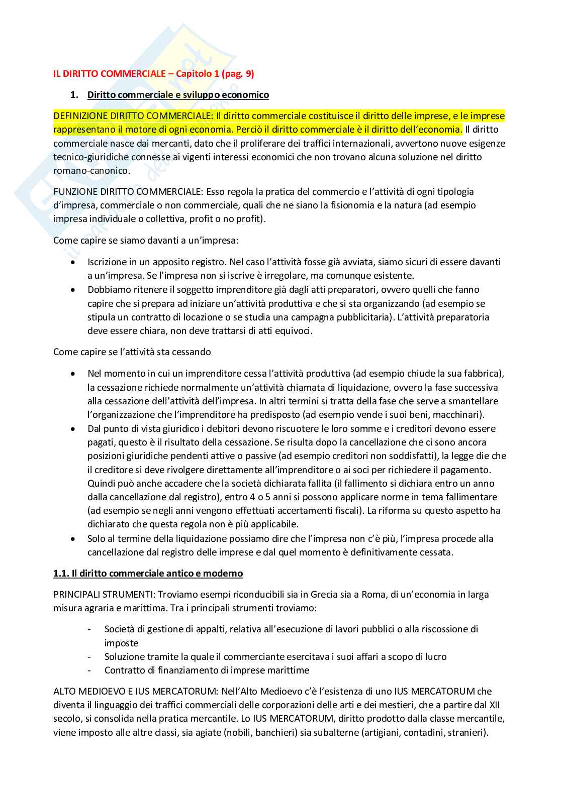 Riassunto esame Diritto commerciale, Prof. Righini Elisabetta, libro consigliato Diritto dell'impresa e dell'economia, Vella, Bosi Pag. 1