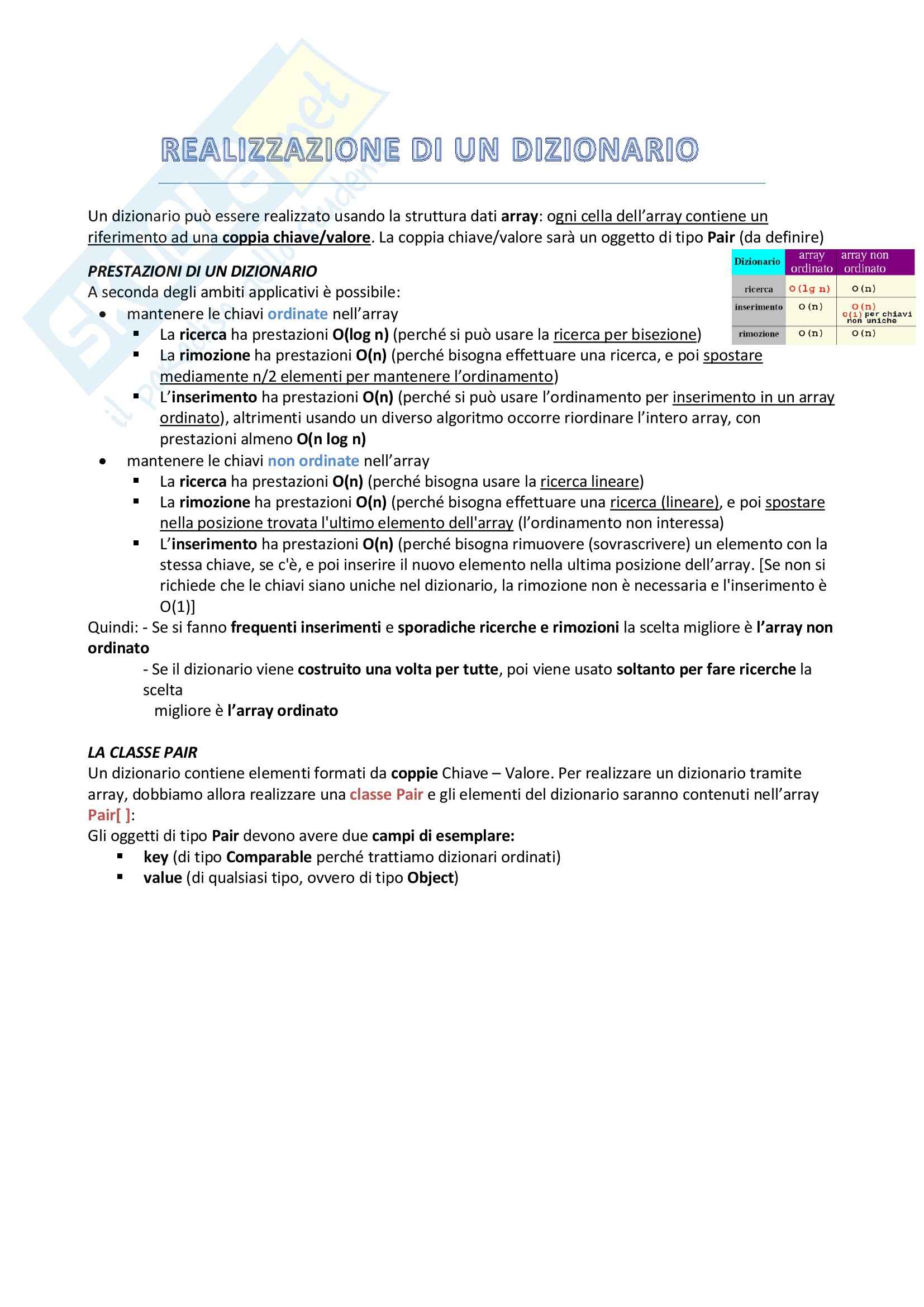 Informatica I - la realizzazione di un dizionario Pag. 1