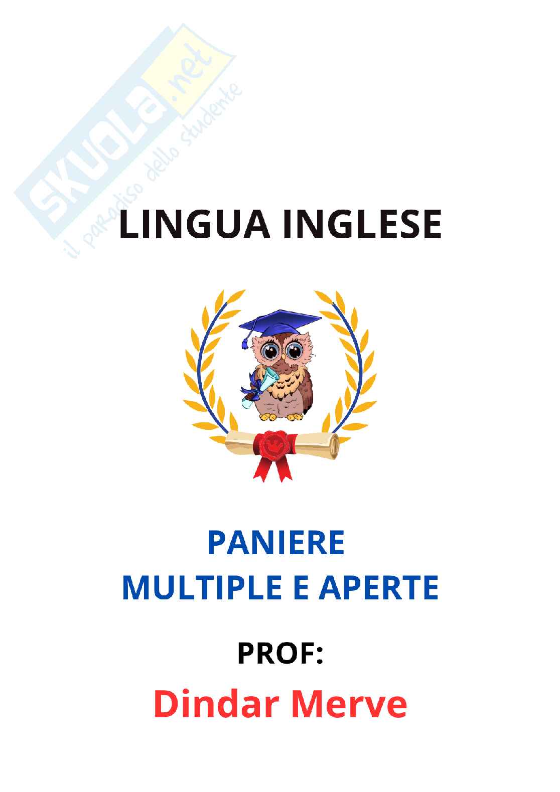 Paniere Completo di Lingua inglese (2026) - Risposte multiple e aperte corrette Pag. 1