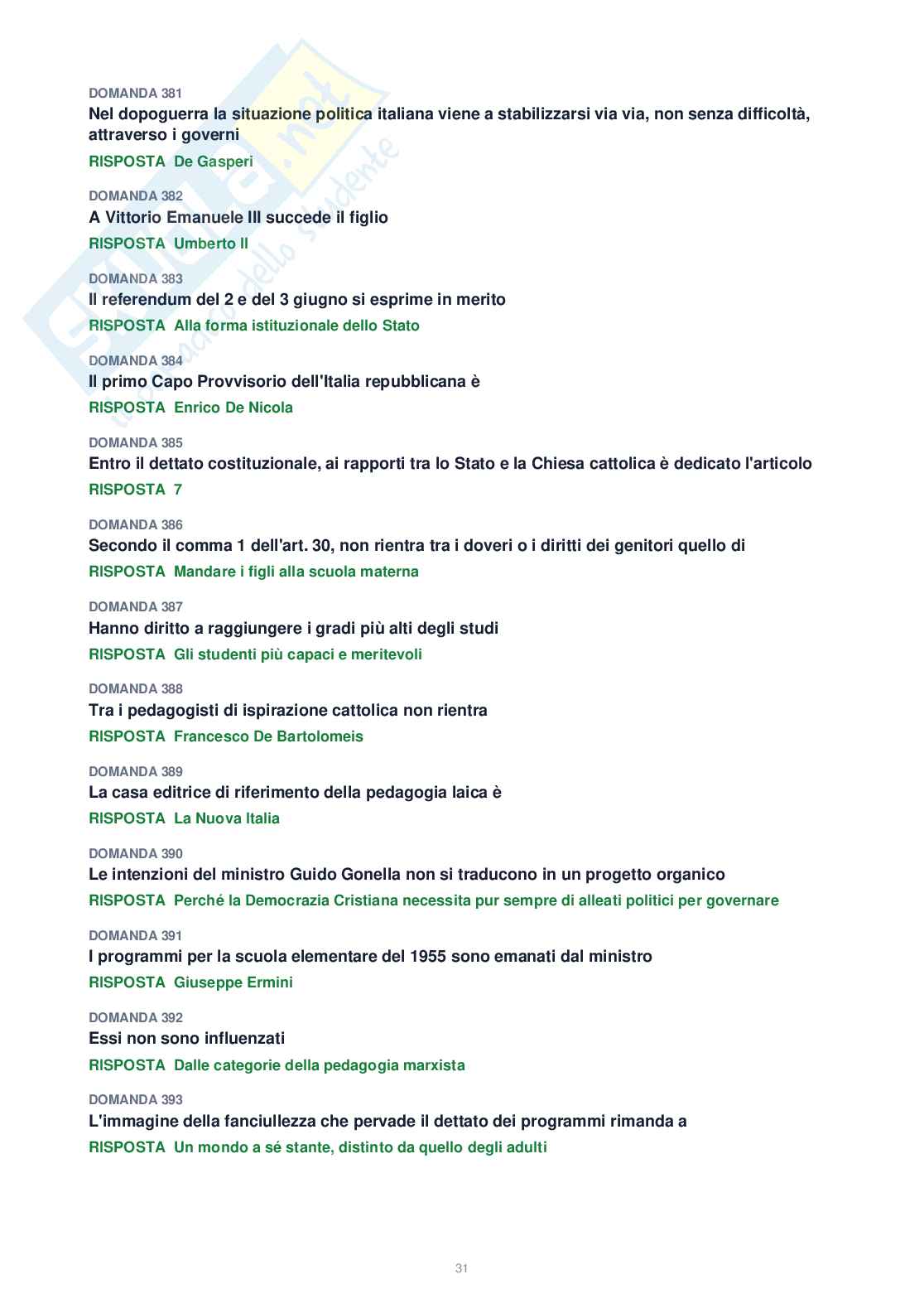 Tutte le 410 domande di Storia delle istituzioni educative + Domande extra (2026/2027)   Pag. 31