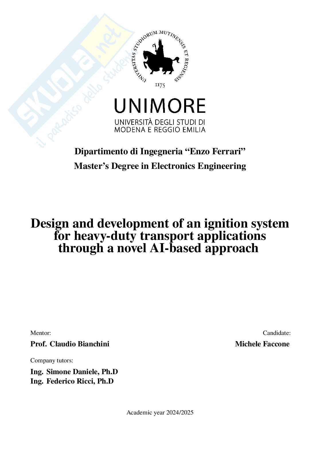 Design and development of an ignition system for heavy-duty transport applications through a novel AI-based approach Pag. 1