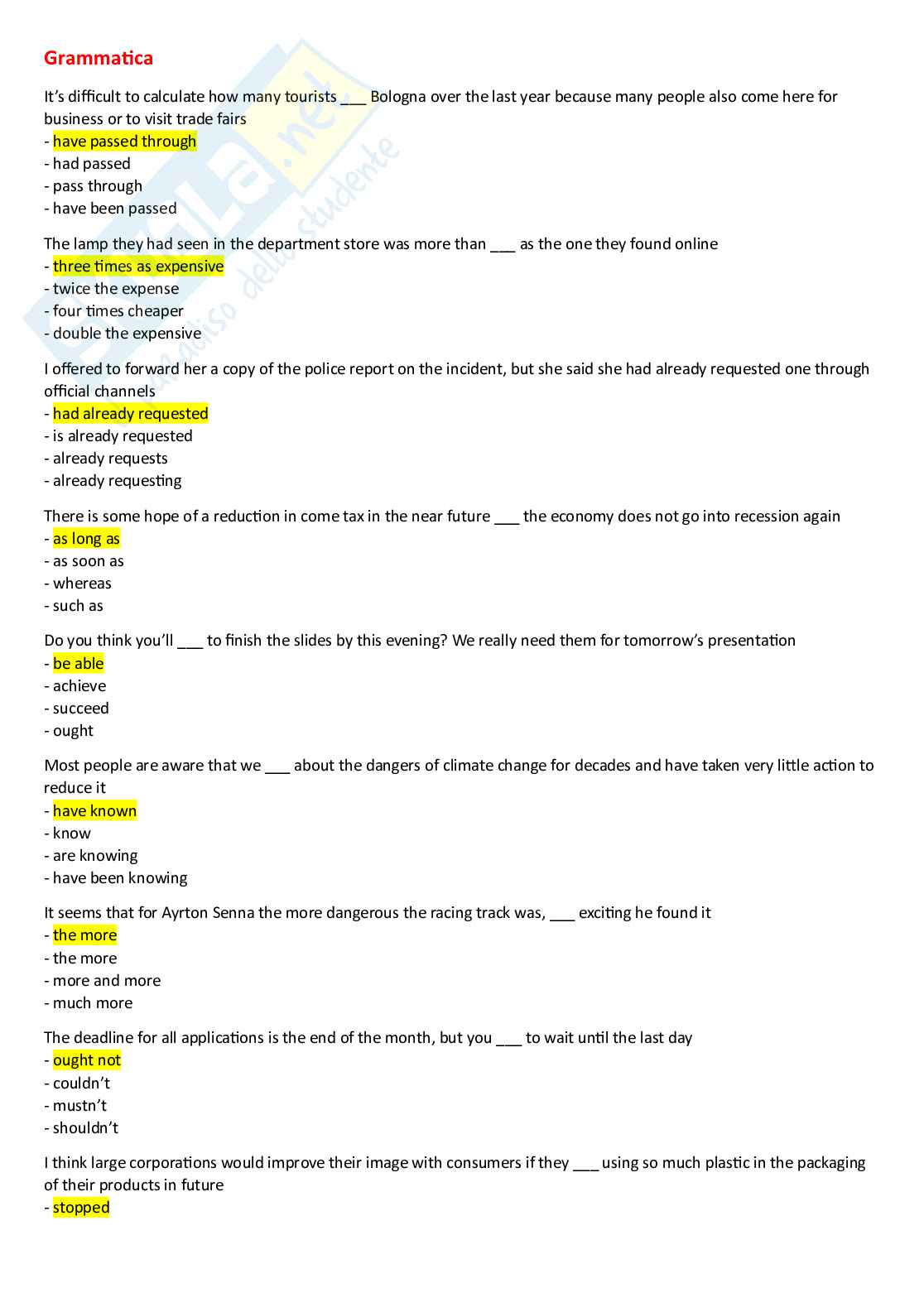 Domande Idoneità Lingua Inglese B2/B1 - (Crocette, Cloze, Reading) Pag. 1