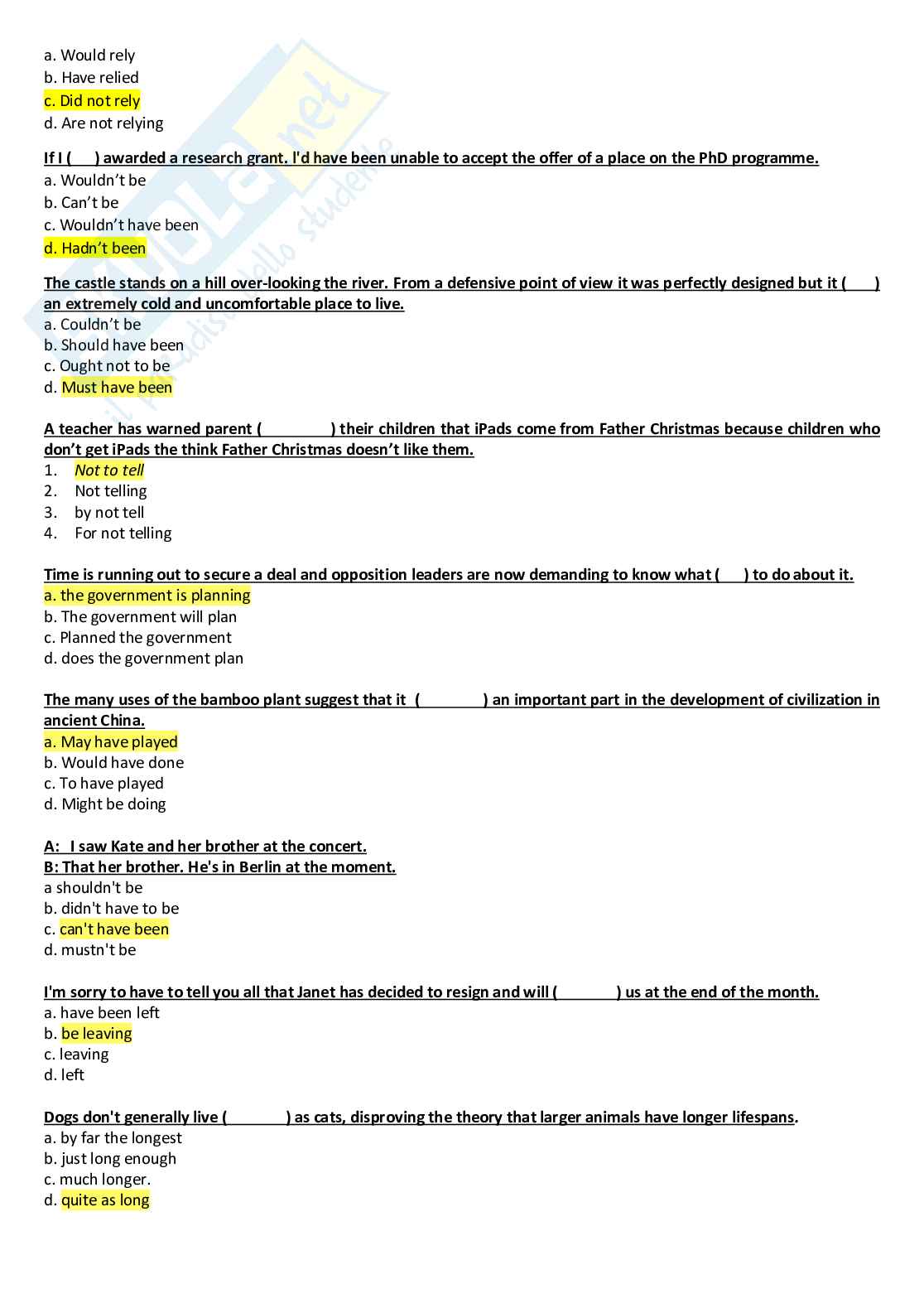 Domande Idoneità Lingua Inglese B2/B1 - (Crocette, Cloze, Reading) Pag. 11