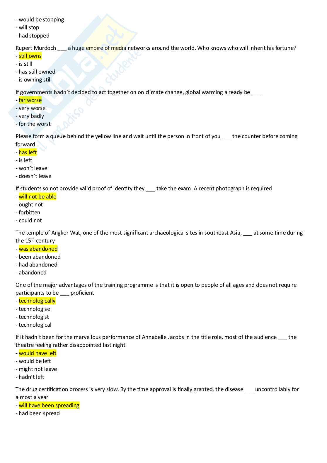 Domande Idoneità Lingua Inglese B2/B1 - (Crocette, Cloze, Reading) Pag. 2