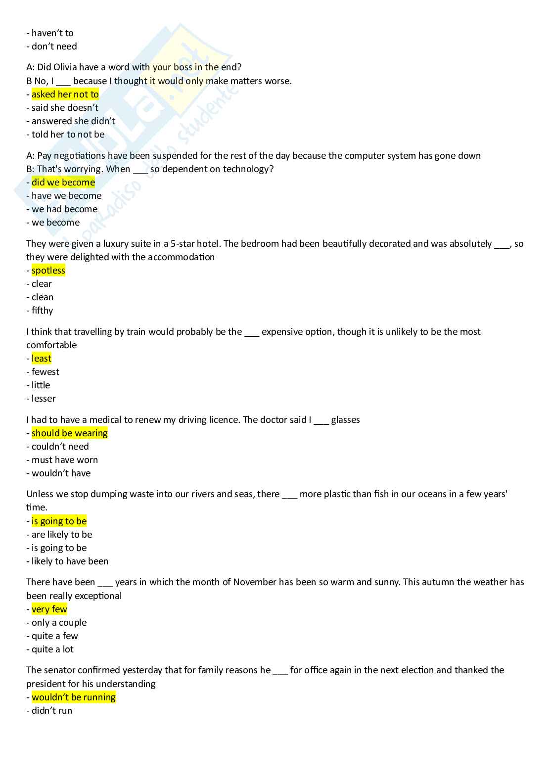 Domande Idoneità Lingua Inglese B2/B1 - (Crocette, Cloze, Reading) Pag. 6