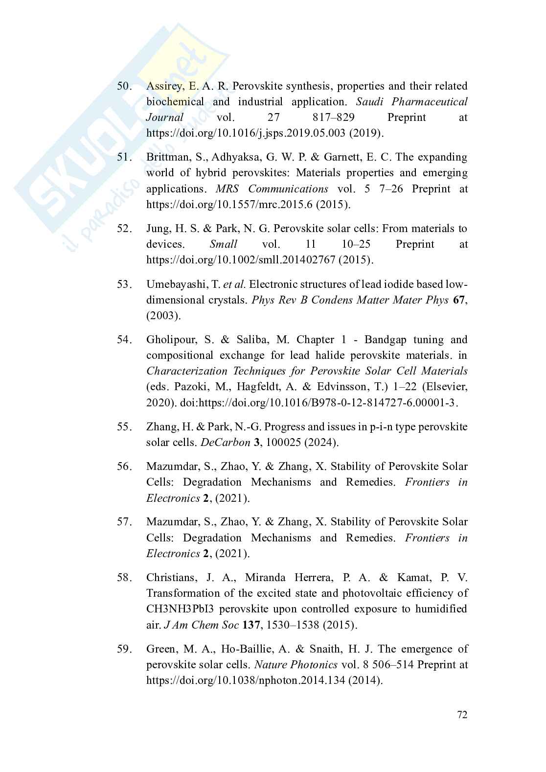 Ottimizzazione del processo di produzione di celle solari a perovskite ibrida in  ambiente ad umidità controllata  Pag. 76