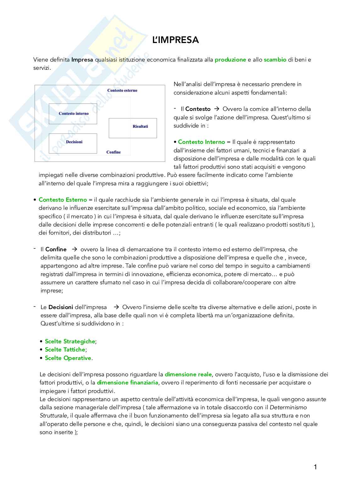 Riassunto esame Economia e gestione delle imprese, Prof. Vagnani Gianluca, libro consigliato L’impresa. Fondamenti, profili economico-finanziari e sostenibilità, 3a edizione, Barile, Gatti, Renzi, Vagnani Pag. 1