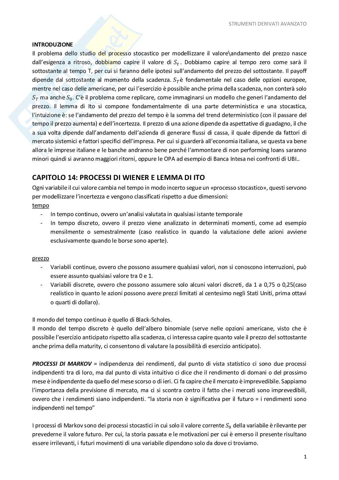 Appunti Strumenti Derivati Corso Avanzato Pag. 1