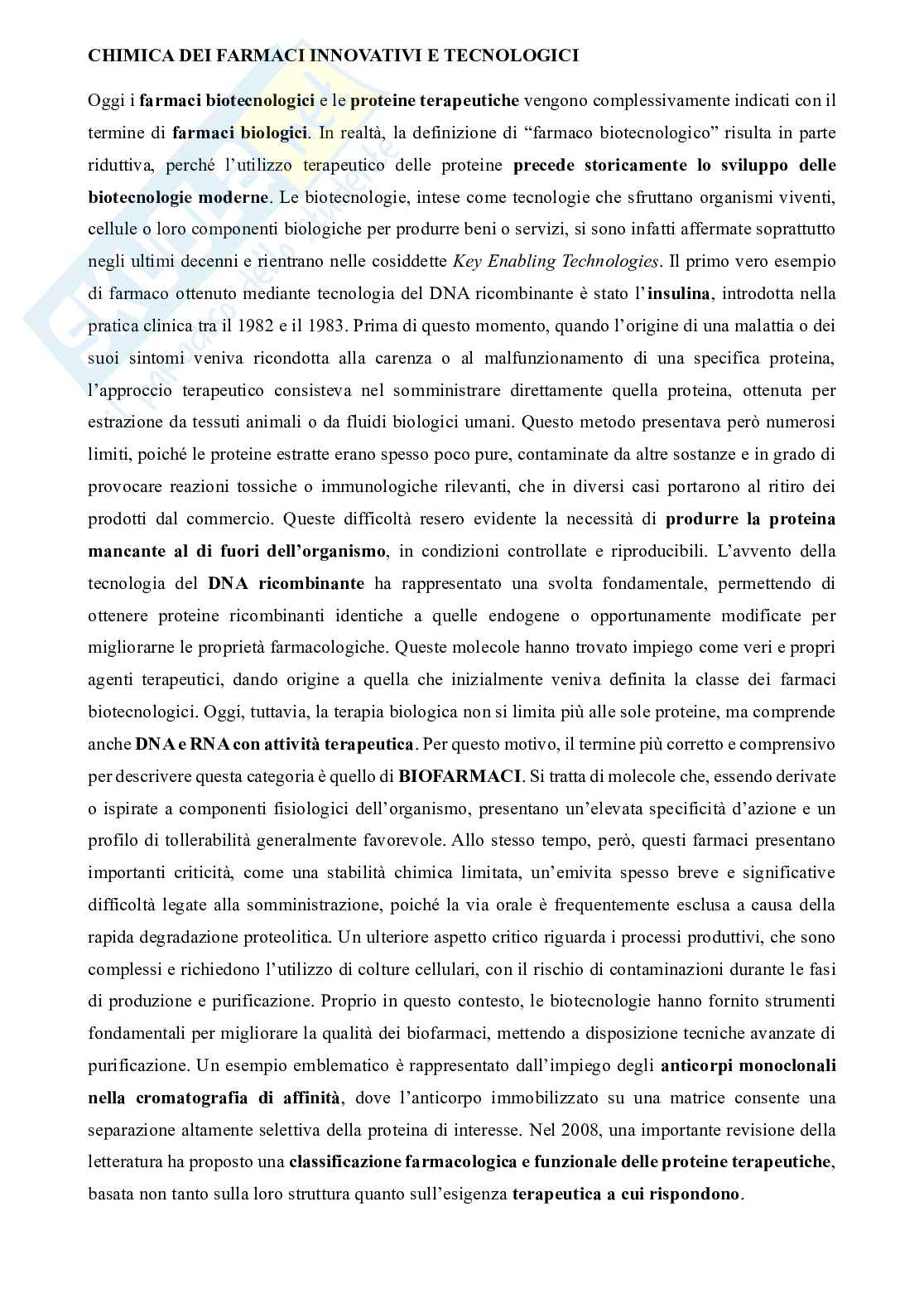 Chimica dei farmaci innovativi e biotecnologici Pag. 1