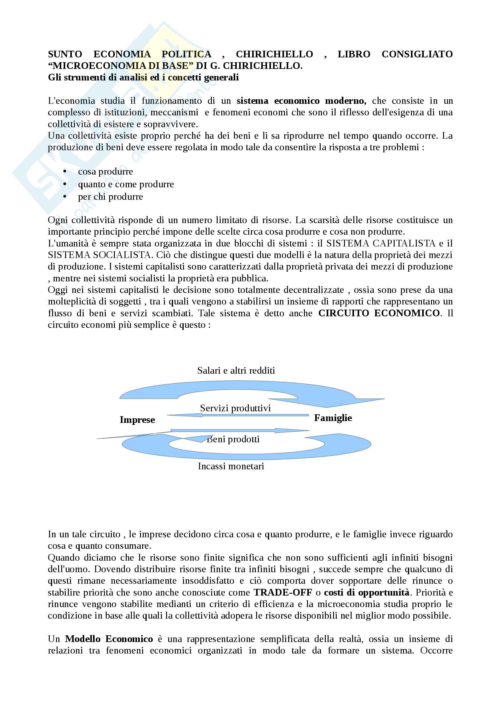 Riassunto esame Economia politica, prof. Chirichiello, libro consigliato “Microeconomia di base" di G. Chirichiello Pag. 1