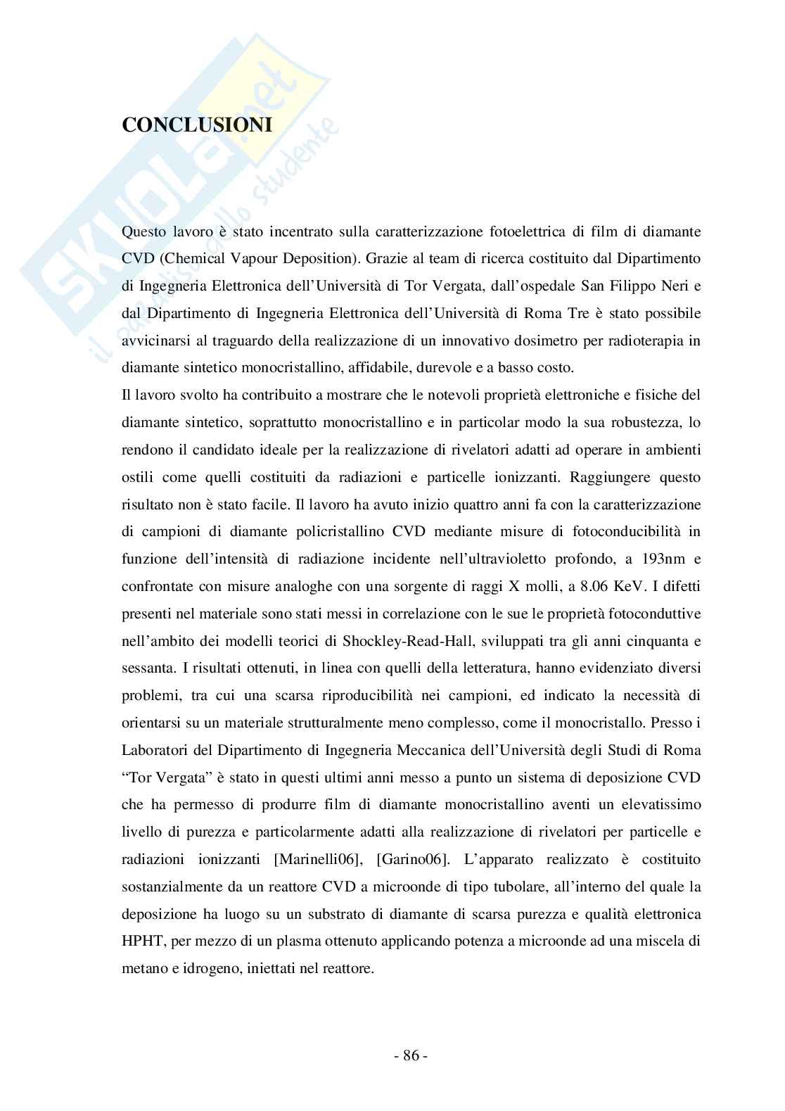 Rivelatori in diamante sintetico poli emonocristallino per radiazioni e particelle ionizzanti Pag. 86