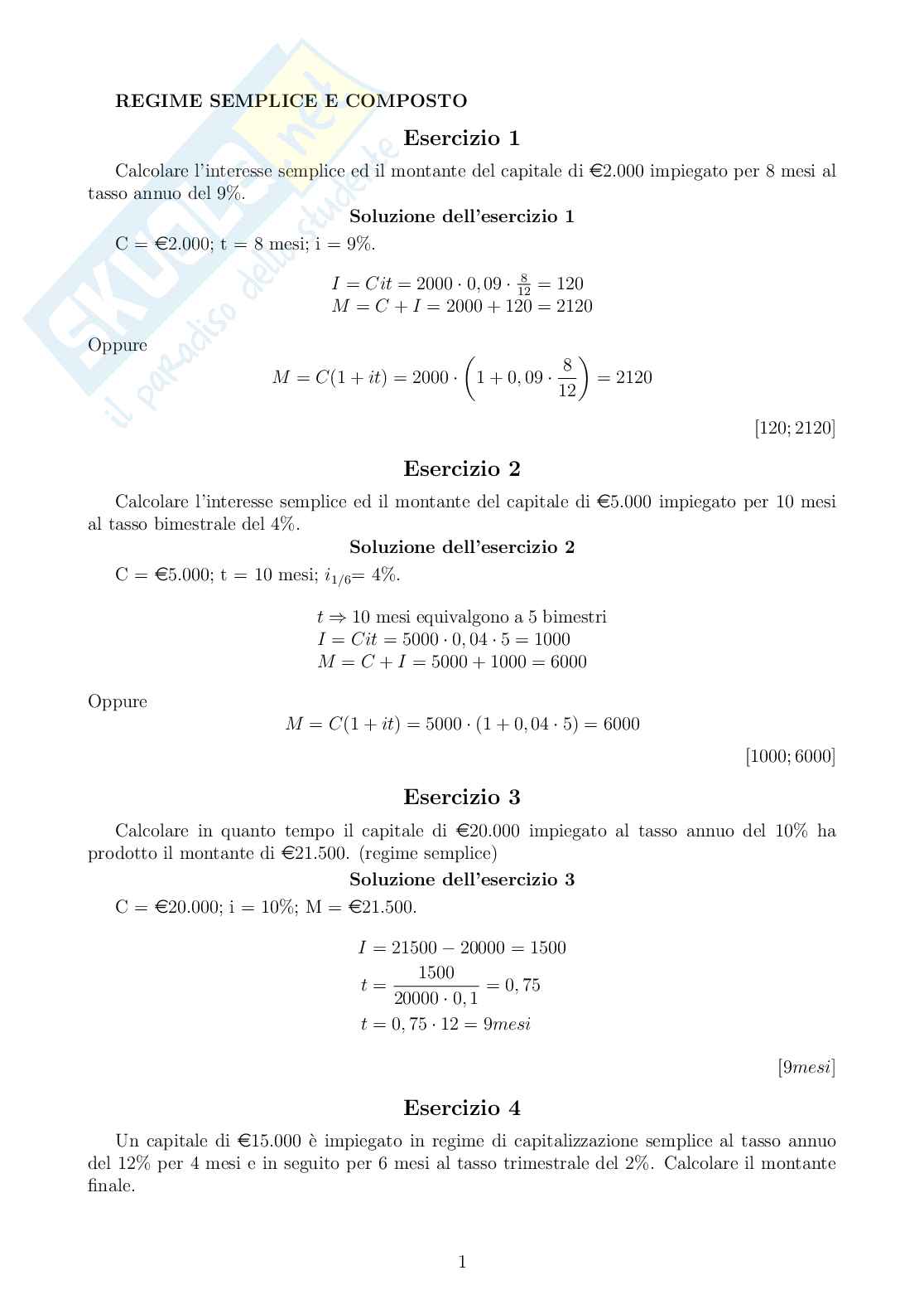 Metodi quantitativi per la finanza II - Esercitazione Pag. 1