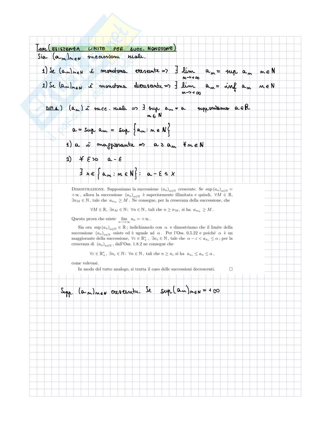 Riassunto esame Analisi matematica t-a, Prof. Vecchi Eugenio, libro consigliato Analisi matematica 1, Bramanti Pag. 1