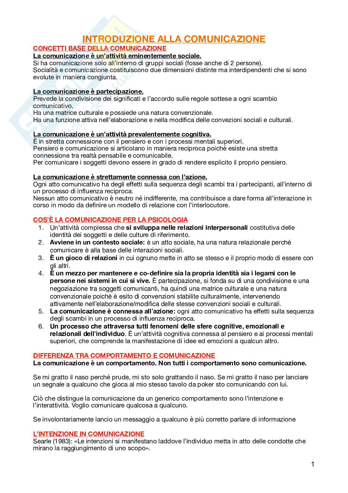 Appunti per l'esame di Psicologia della comunicazione  Pag. 1