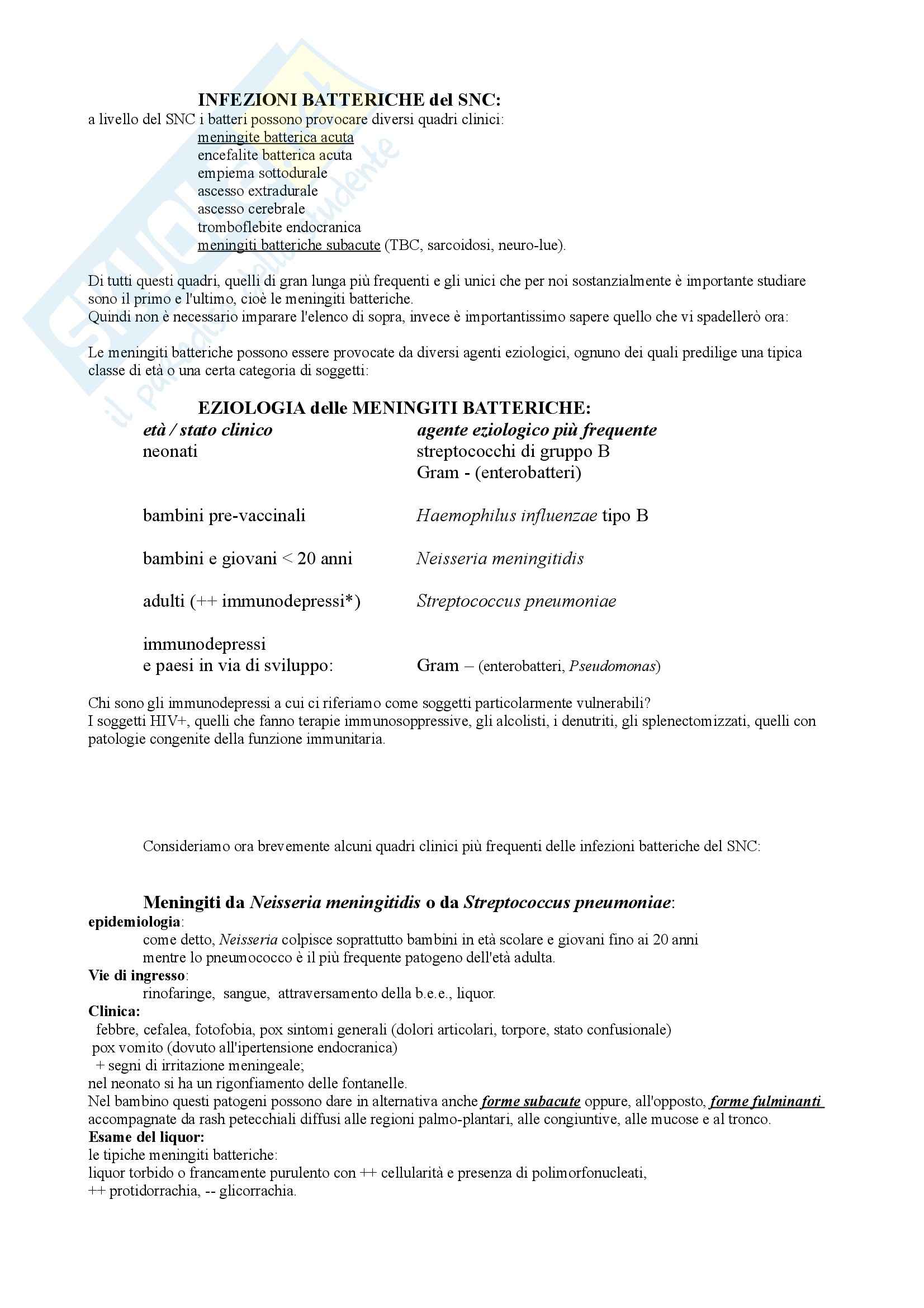 Infezioni batteriche del S.N.C. Pag. 1