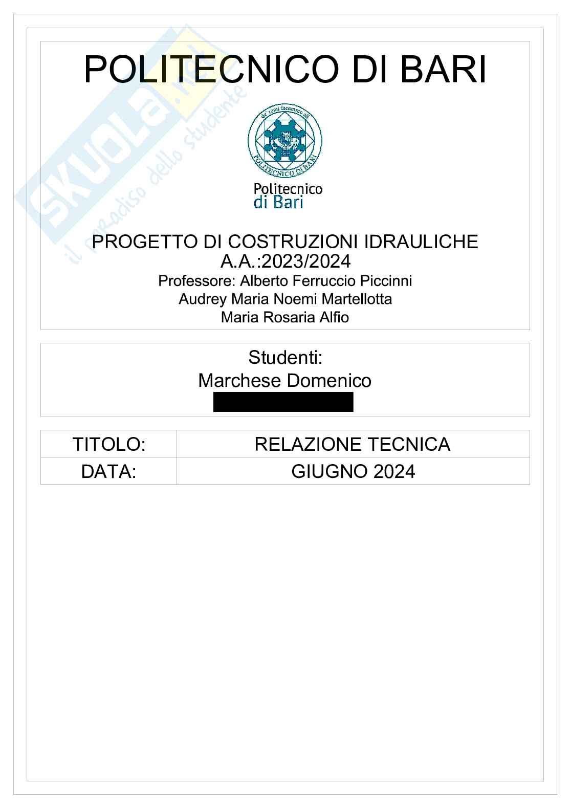 Relazione tecnica progetto Costruzioni idrauliche Pag. 1