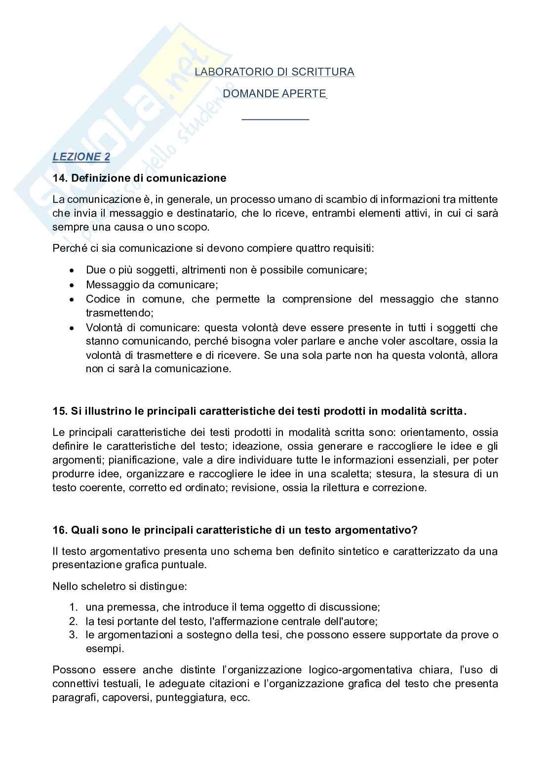 Paniere Laboratorio di scrittura - Risposte aperte - aggiornato (2026) Pag. 2